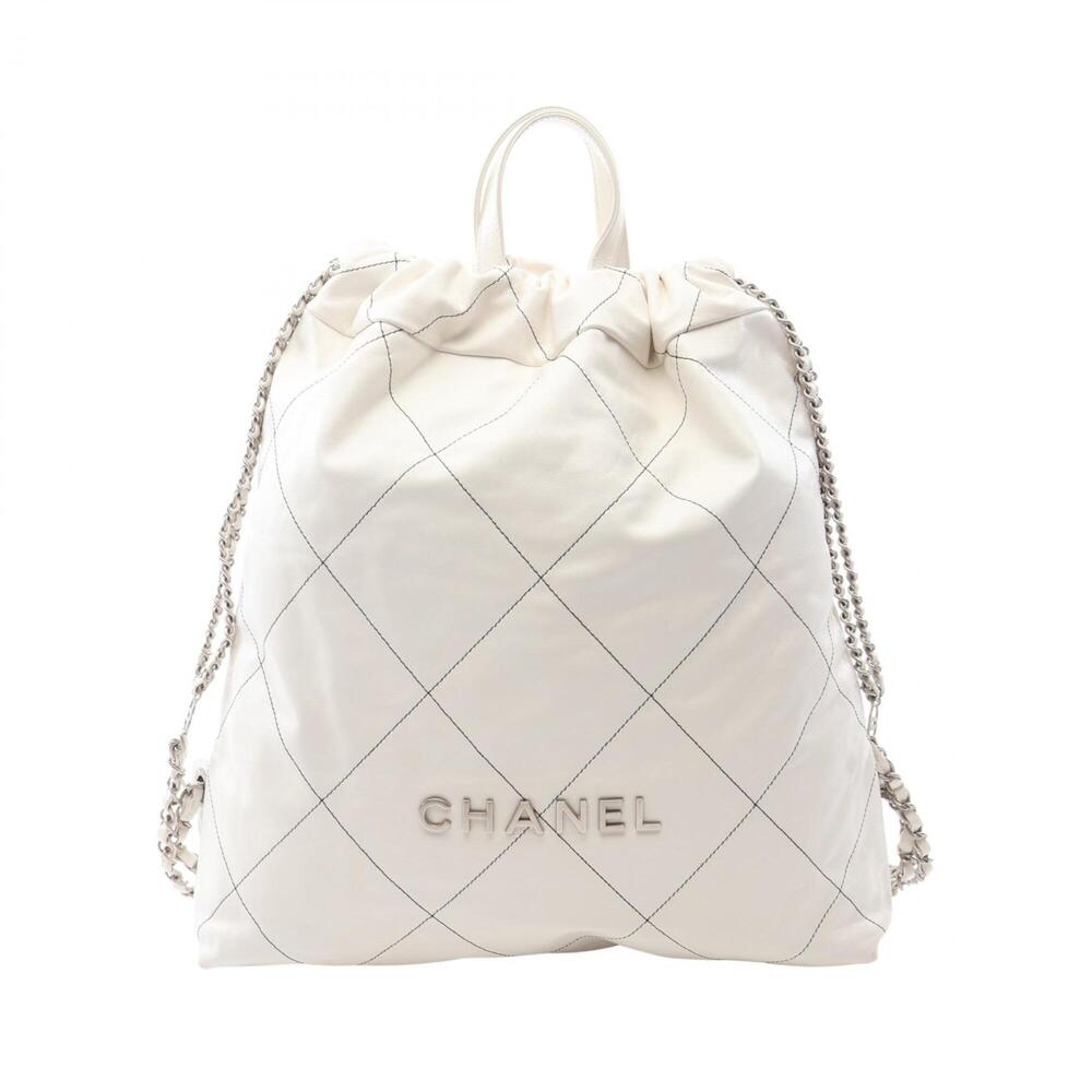 Chanel 22 Large Backpack/Handbag, Leather, Women's, White (AS3313)